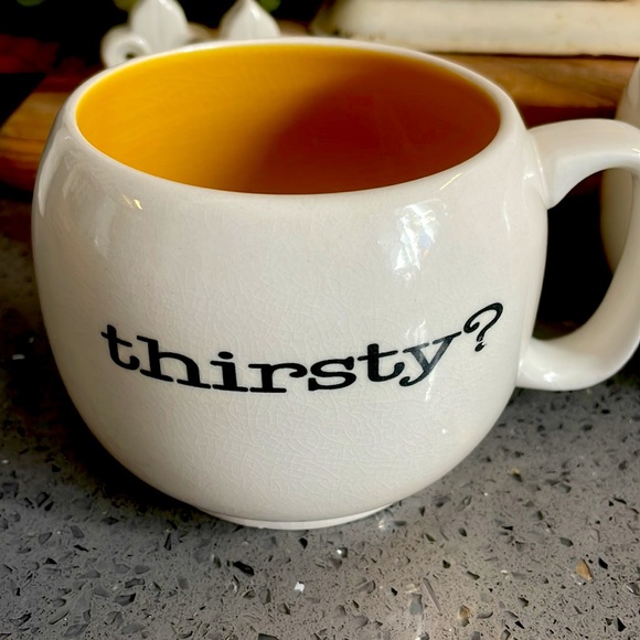 Set of 2 “Thirsty?” Round Ceramic Coffee Mugs - Picture 2 of 8